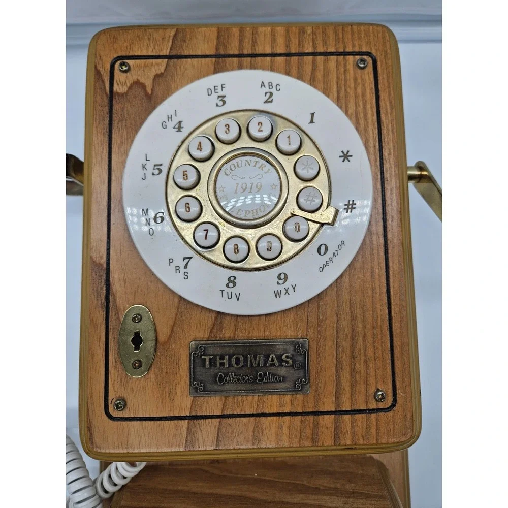 Thomas Collector Edition 1919 Wood Wall Telephone Antique Style Push Button Dial